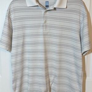 PGA Tour Men's Polo Shirt - White and Gray Stripes Sz M AM